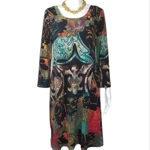CALVIN KLEIN Women's Dress Boho Batik Print Jersey Sz S